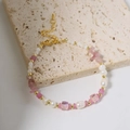 Elegant 18k gold plated bracelet with natural pearls and pink crystal stone beads - Pink Gravel Pearl Bracelet
