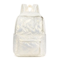 Quilted white puffer backpack with metallic pearlescent finish and rope zipper detail - Off White