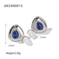 Orecchini geometrici in argento con lapislazzuli blu e inserti in perle bianche - Orecchini a triangolo (JDE2306067-S) / Argento