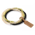Detailed view of three 4mm natural picture agate stretch bracelets with paper gift tags - FK1784-Beige Green Black Agate/Chalcedony Set