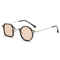 Lunettes de soleil TR90 asymétriques avec monture noire, verres ronds et carrés, branches or - Monture Noire Branches Dorées Verres Thé Clair