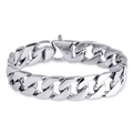 Clásico brazalete de cadena cubana en acero de titanio plateado pulido para hombre con cierre - Brillante / Color Acero / 19cm