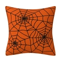 Quadratischer orangefarbener Halloween-Kissenbezug aus Leinen mit schwarzem Spinnennetz-Muster - Stil 3-Orange Spinnennetz