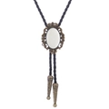 Bolo tie retro con piedra cabochon blanca y cordón de cuero trenzado negro - 37 (Bronce con piedra blanca)