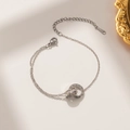 Silver titanium steel bracelet with Roman numerals and cubic zirconia double rings - Silver