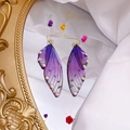 Exquisite S925 silver long drop earrings with purple gradient cicada wing and golden hook - New Style Purple Rhinestone Gold