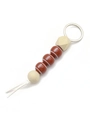 Beaded rugby sports keychain with brown wooden football beads and white rope tassel - Rugby - Tassel Beaded Style