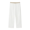 Pantaloni eleganti bianchi da donna a gamba larga con cintura beige a contrasto alta - XS / Pantaloni Singoli