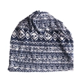 Detailed pattern view of ethnic blue and white geometric print on versatile slouchy beanie - Ins Blue Square