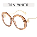 Retro round tea-colored sunglasses featuring gold metal temples and white pearl accents - Transparent Tea Clear Lens
