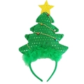 Diadema de árbol de Navidad verde con purpurina, estrella amarilla y plumas - Árbol de Navidad grande