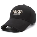 Black cotton baseball cap with Paris French embroidery and extended sun visor - Adjustable / Black with Gold Embroidery