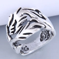 Anello piuma retrò regolabile in argento invecchiato con trame metalliche intagliate - Intaglio di Piuma Vintage - Argento Antico