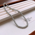 Elegant silver-gray pearl necklace with metallic luster and adjustable lobster clasp chain - Necklace / Grey-6mm