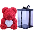 Red PE foam rose bear with white heart and matching Sweetlove black gift box - Flower Bear+40CM Gift Box+Light / Red with White Heart