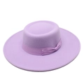 Detail of taro purple wool felt fedora with matching ribbon bow and flat wide brim - M (56-58cm) / Taro Purple