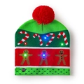 LED Christmas knit hat with gingerbread man pattern and power switch feature - Dwarf Gnome Short Hat
