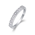 Macro side view of silver band ring featuring brilliant row-set pavé moissanite stones - US Size 5 / Simple Thin Band Row Style (R13321) / Silver