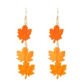 Vintage orange acrylic maple leaf drop earrings with tiered design and gold hooks - Gradient 3-Piece Maple Leaf Linked Earrings (11372) / Orange