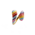 Rainbow enamel gold-plated open ring with multi-color stripes on white background - Adjustable Open / Vertical Rainbow Stripe (CR0505CX)