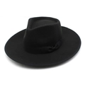 Chapeau Fedora en laine noire classique avec ruban satiné élégant pour femmes en hiver - M (56-58cm) / Noir