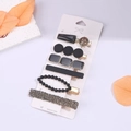 Elegant 6-piece hair clip set with rhinestones and marble pearls on a white card - Black Style 6-piece Set