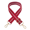 Close-up of a 3.8cm colorful woven bag strap with golden metal swivel lobster clasps - Silver Clasp / White Red Wine