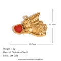 Colgante conejo acero chapado oro 14K con corazón rojo, medida 11,4x15,7 mm - Esmalte Ángel - Dorado