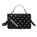Elegante borsa in pelle nera con jacquard a pois argento e dettagli in metallo dorato - Nero