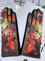 Elegant vintage faux suede gloves featuring floral oil painting pattern on brown fabric - One Size / Pattern 8 (Vintage Floral)