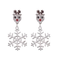 Silver reindeer earrings with sparkling rhinestones and delicate hollow snowflake pendant - Silver Elk Snowflake Stud