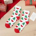 Thick coral fleece Christmas socks featuring red hearts and green tree patterns - One Size / Christmas Tree Heart