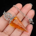 Tree of Life orange resin crystal pendulum with spiral copper wire and silver chain - Citrine (Man-made)