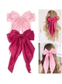Pinza para el pelo con lazo de satén grande en rosa y rojo rosa con cintas largas elegantes - Rosa Claro