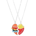 Rainbow Best Friends split burger and fries pendant necklaces on silver chains - Burger Fries Fun Style (X226)