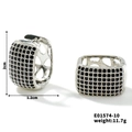 Silver square hoop earrings with micro-paved black stones and side cutouts - Silver-Black Zirconia