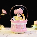 Pink carousel music box with star theme featuring a character sitting on a moon inside - 8522 Pink Base / Medium 80mm Light + Music