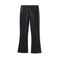 Pantaloni a gamba larga in pelle PU nera da donna con vita elastica e cucitura frontale - XS / Nero