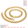 Set catena cubana in acciaio inossidabile dorato lucido con collana e bracciale da 10 mm - Bracciale (20cm) / Oro 1:1 NK Catena