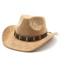 Chapeau de cowboy western vintage en daim camel avec bande décorative ethnique - M(56-59CM) / Camel