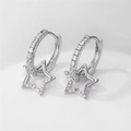 Elegant S925 silver star dangle hoop earrings with sparkling white cubic zirconia - Silver Star
