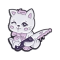 Cute white enamel kitten brooch with purple bow holding a knife on white background - Knife Holding White Cat Style (xz8982)