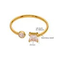 Detail showing 18k gold plated stainless steel ring with zircon measurements and weight - A309-B / Gold Square Zircon Style (A309-B)