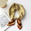 Silk satin square scarf featuring mustard yellow geometric patterns and dotted border - Green Orange Yellow Maze
