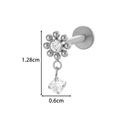 Silver F136 titanium labret stud with flower zircon and 1.28cm dangling gem stone - Flower with Round Pendant Style (T2537-2#Silver)