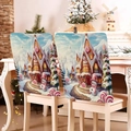Christmas chair covers set of 2 featuring festive candy house and snowman print - Snow Scene Candy House (YT05-15)