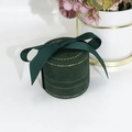 Elegant dark green velvet round jewelry box with gold trim and silk ribbon bow - Dark Green