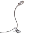 Silver LED magnifying clip lamp with flexible metal gooseneck arm and white plastic base - Plain Style / Silver