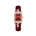Women's square rose gold watch with sparkling diamonds and a deep red leather strap - Strap Style / Red Leather Strap Red Dial (EU Standard)