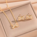 Cross-shaped crystal inlaid titanium steel necklace and earrings set in a gift box - Gold X-Shape Jewelry Set